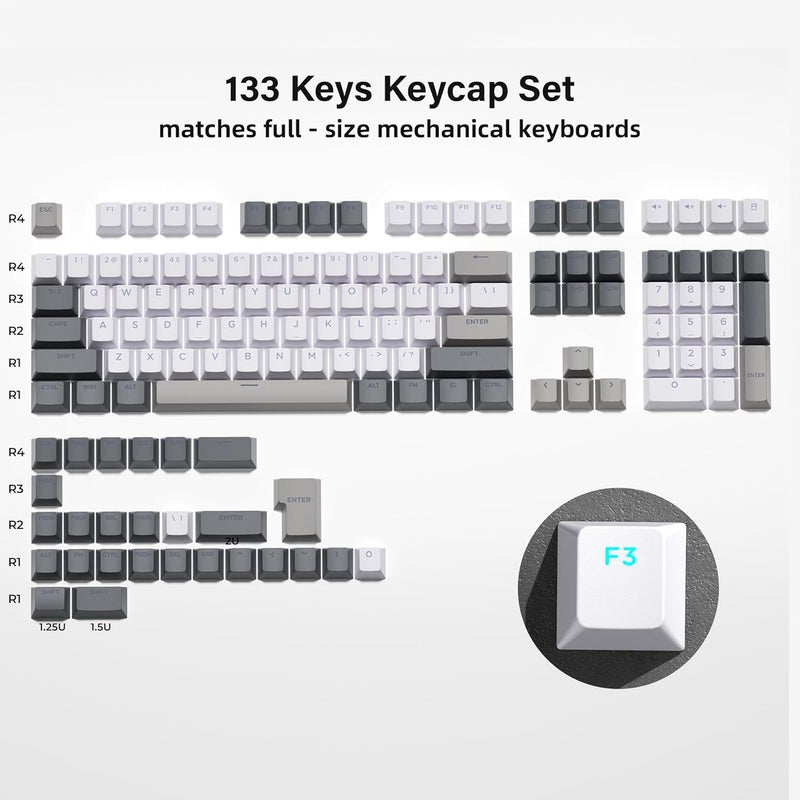 OHY XVX Shine Through Keycaps -133 Keys Cherry Profile Double Shot PBT Keycaps Compatible for 60%/75%/100% Retro Gaming Mechanical Keyboard-Milk Light Gray - Image 3
